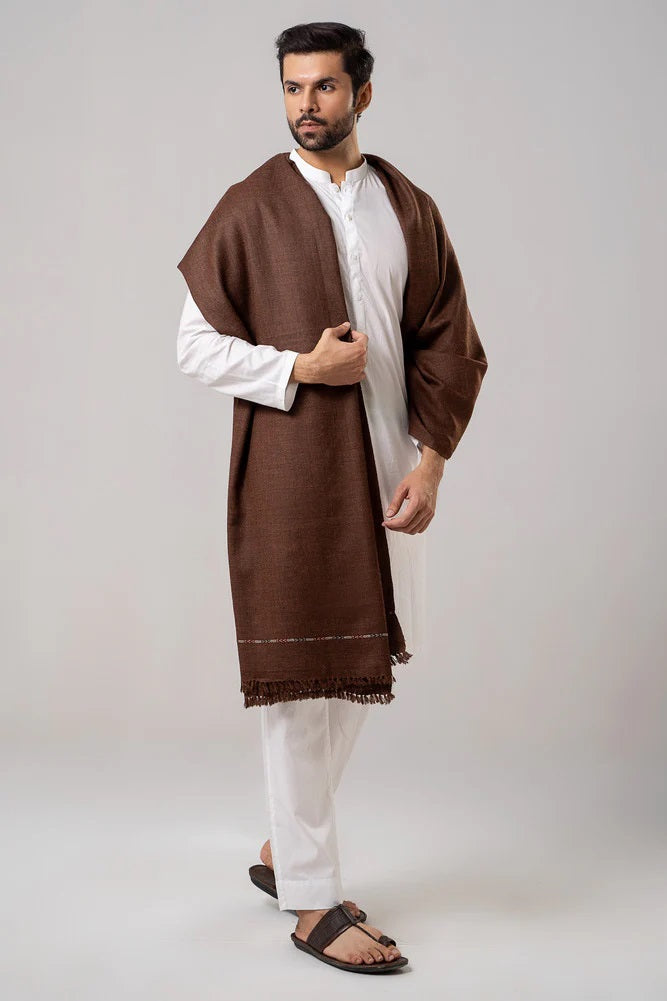 Men's Winter Wool Shawl - Coffee Brown