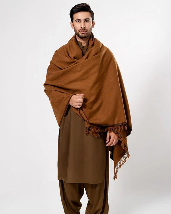 Men's Winter Wool Shawl - Copper Brown