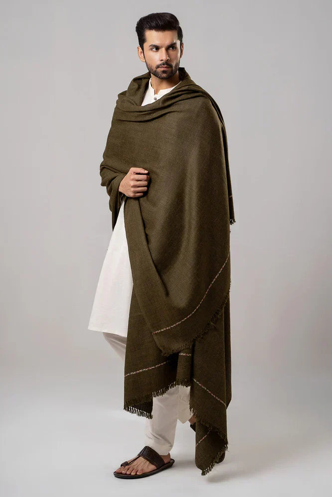 Men's Winter Wool Shawl - Olive Green