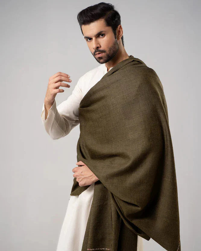 J. Men's Winter Wool Shawl - Olive Green