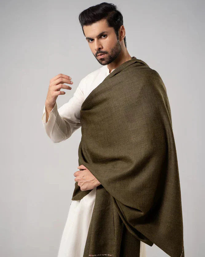 Men's Winter Wool Shawl - Olive Green