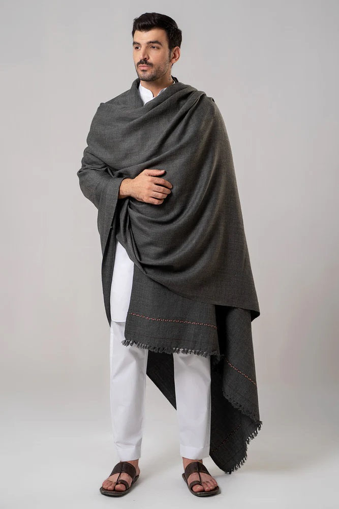 Men's Winter Wool Shawl - Dark Grey